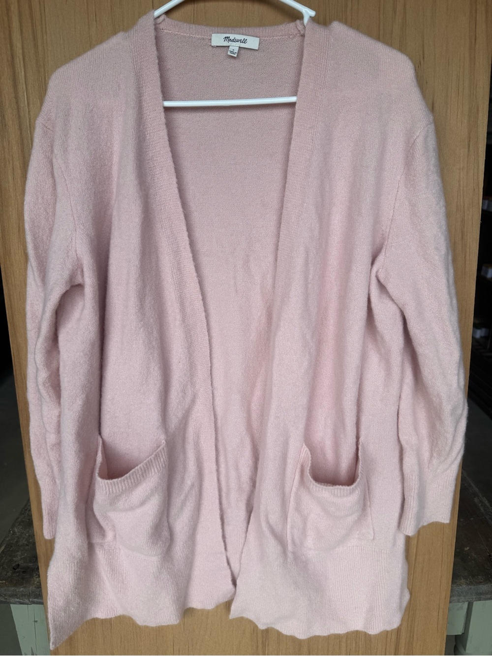 Madewell Pink Wool Blend Open-Front Pocket Sweater Cardigan